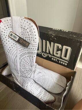 Dingo White Rhinestone Studded Western Boots